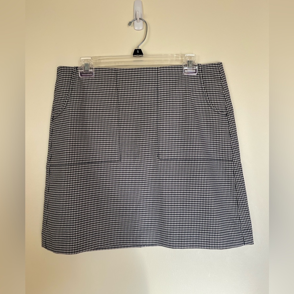 LOFT Outlet Ann Taylor Gingham Check Blue Mini Skirt Pockets Lined 12P